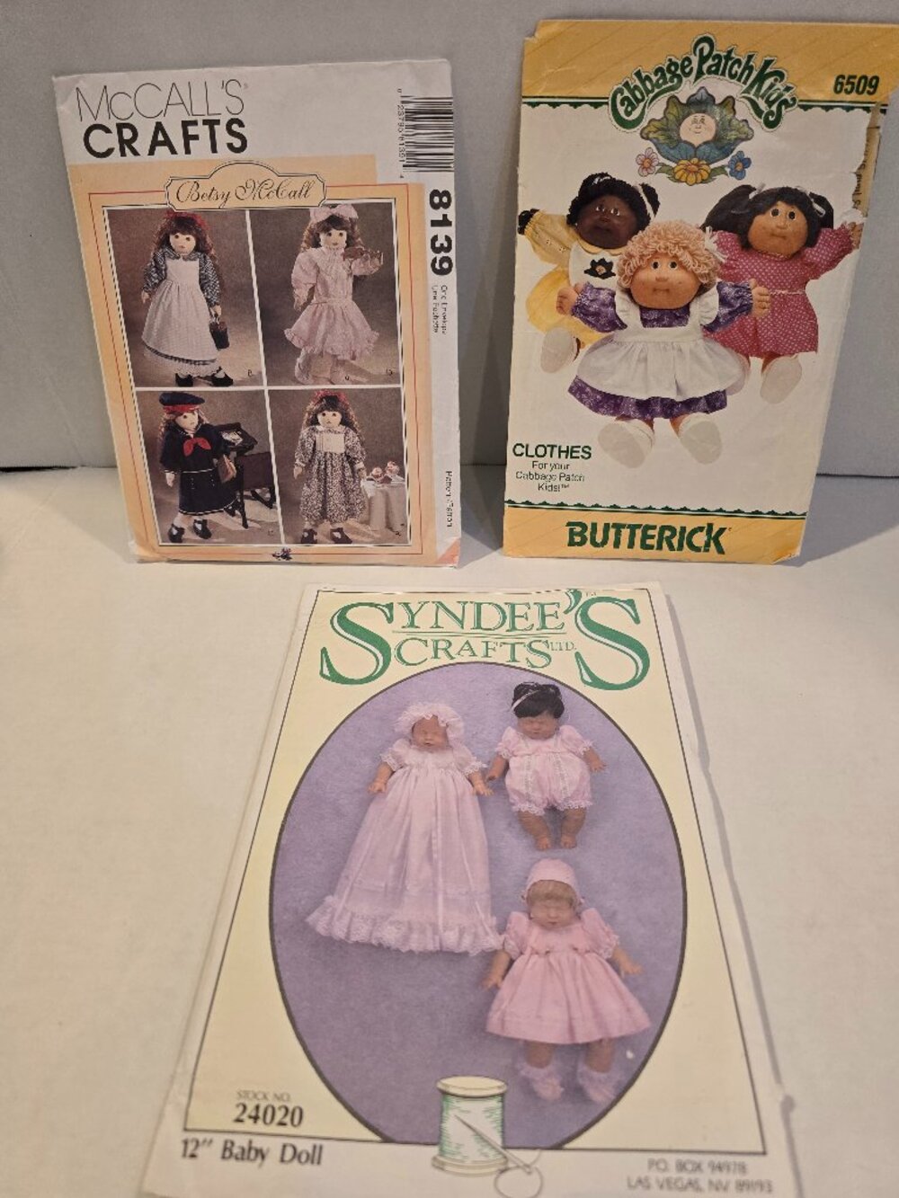 Doll Clothes Patterns Lot of 3 Cabbage Patch Betsy McCall Baby Doll 1980s USA